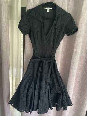 Diane von Furstenburg Eyelet Wrap Top Drop Waist Shirtdress